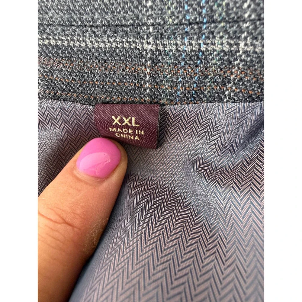 Johnston & Murphy Mens 100% Wool Plaid Blazer Sport Coat Grey Mens XXL 46R